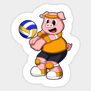 Pig at Sports with Volleyball Sticker